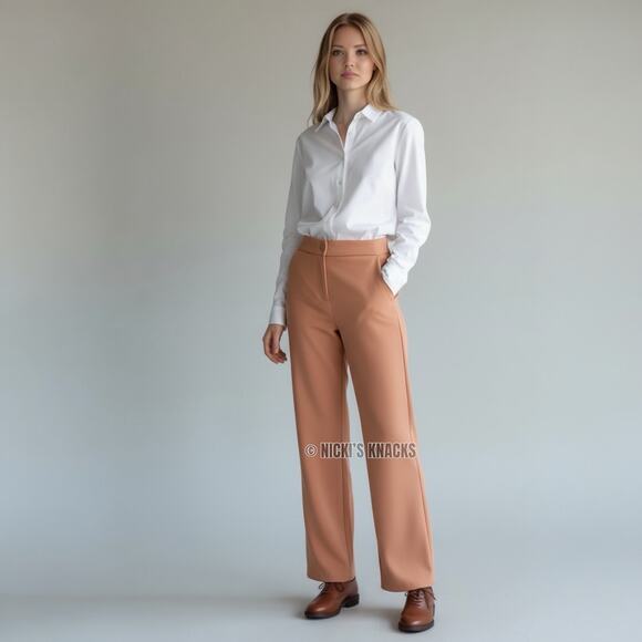 Sincerely Jules High Waisted Straight Leg Trouser Dress Pants Camel Tan Size L - Picture 10 of 12